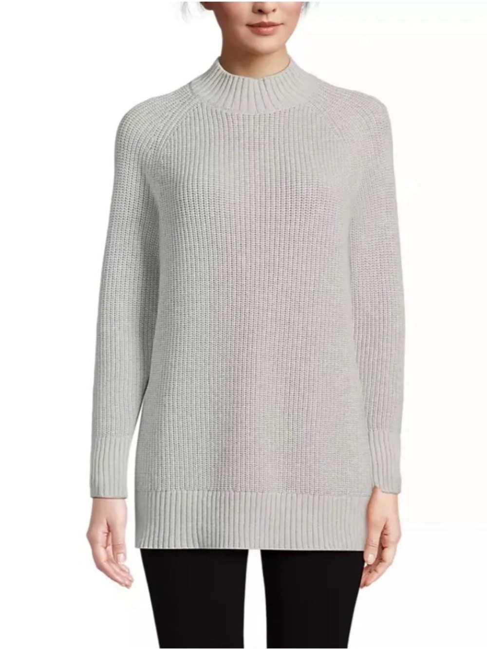 Lands' End NWT Women's Drifter Shaker Easy Fit Mock Neck Tunic Sweater Gray XS
